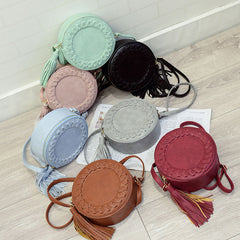 Women Tassel Round Weave Cross Body Bag