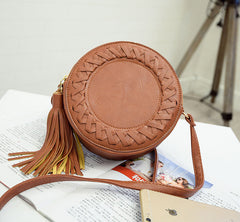 Women Tassel Round Weave Cross Body Bag