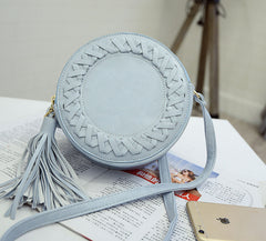 Women Tassel Round Weave Cross Body Bag