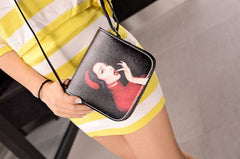 Women Cat Wearing Big Glasses Print Shoulder Handbag