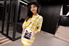 Women Cat Wearing Big Glasses Print Shoulder Handbag