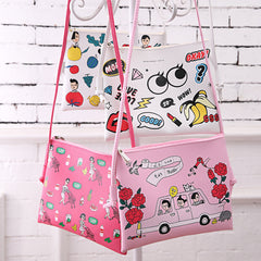 Cartoon Printed Women Graffiti Handbag