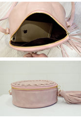 Women Tassel Round Weave Cross Body Bag